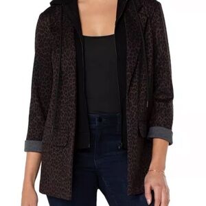 Liverpool Los Angeles Cheetah Print Removable Hood Boyfriend Blazer